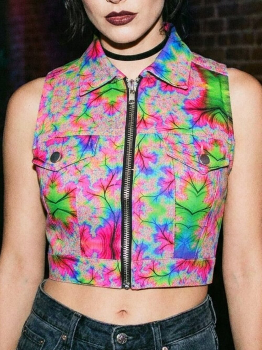LIP SERVICE 24HRS mall goth Kaleidoscope stretch twill vest size XS